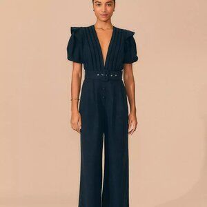 FARM Rio Black Pleated Short-Sleeve Jumpsuit